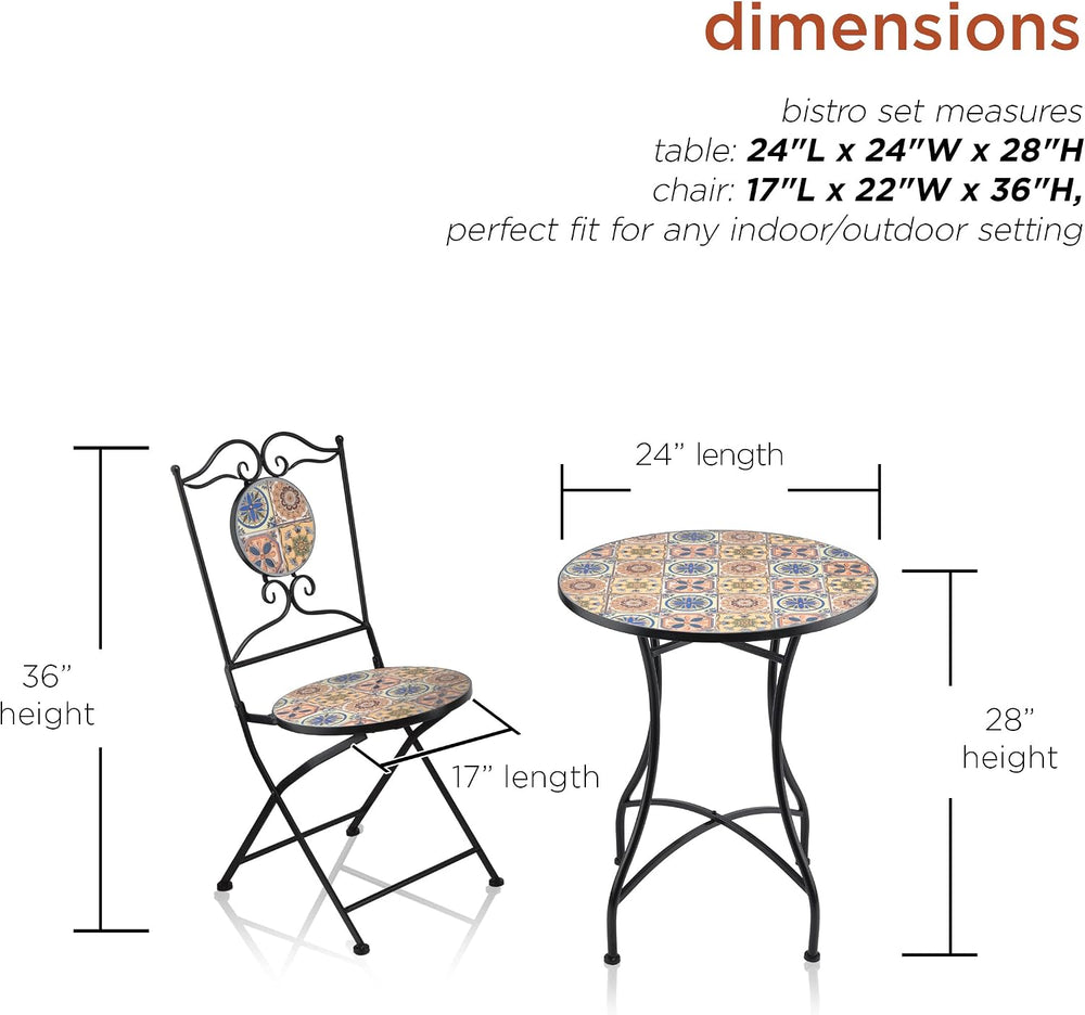 Alpine Corporation Indoor/Outdoor Mediterranean Tile Design Set Table and Cha...