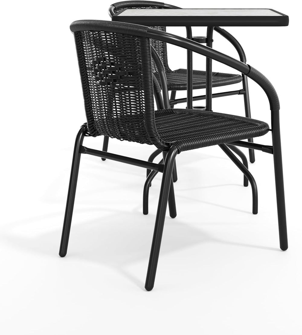 Flash Furniture Lila 23.5'' Square Glass Metal Table with 2 Black Rat...