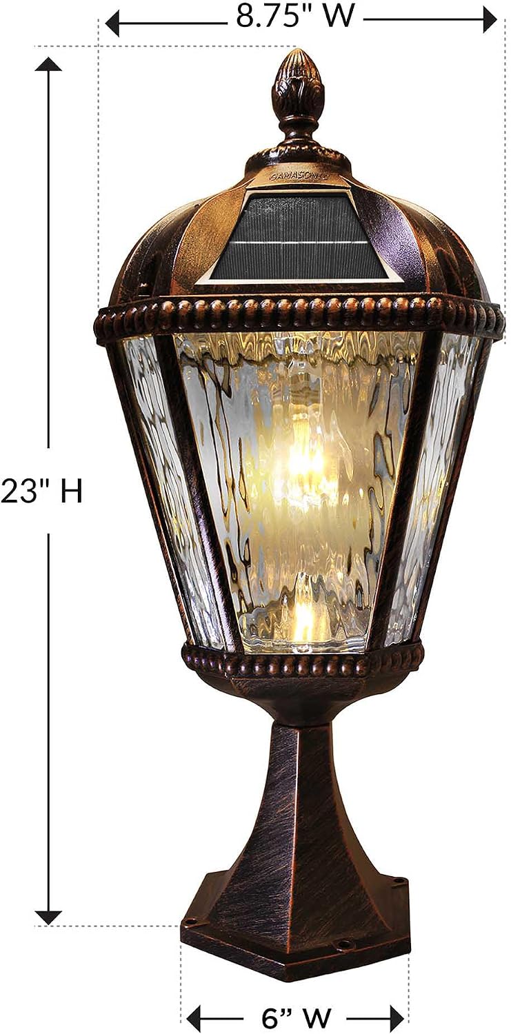 Gama Sonic Outdoor Solar Post Light with Pier Base, Brushed Bronze Finish Alu...