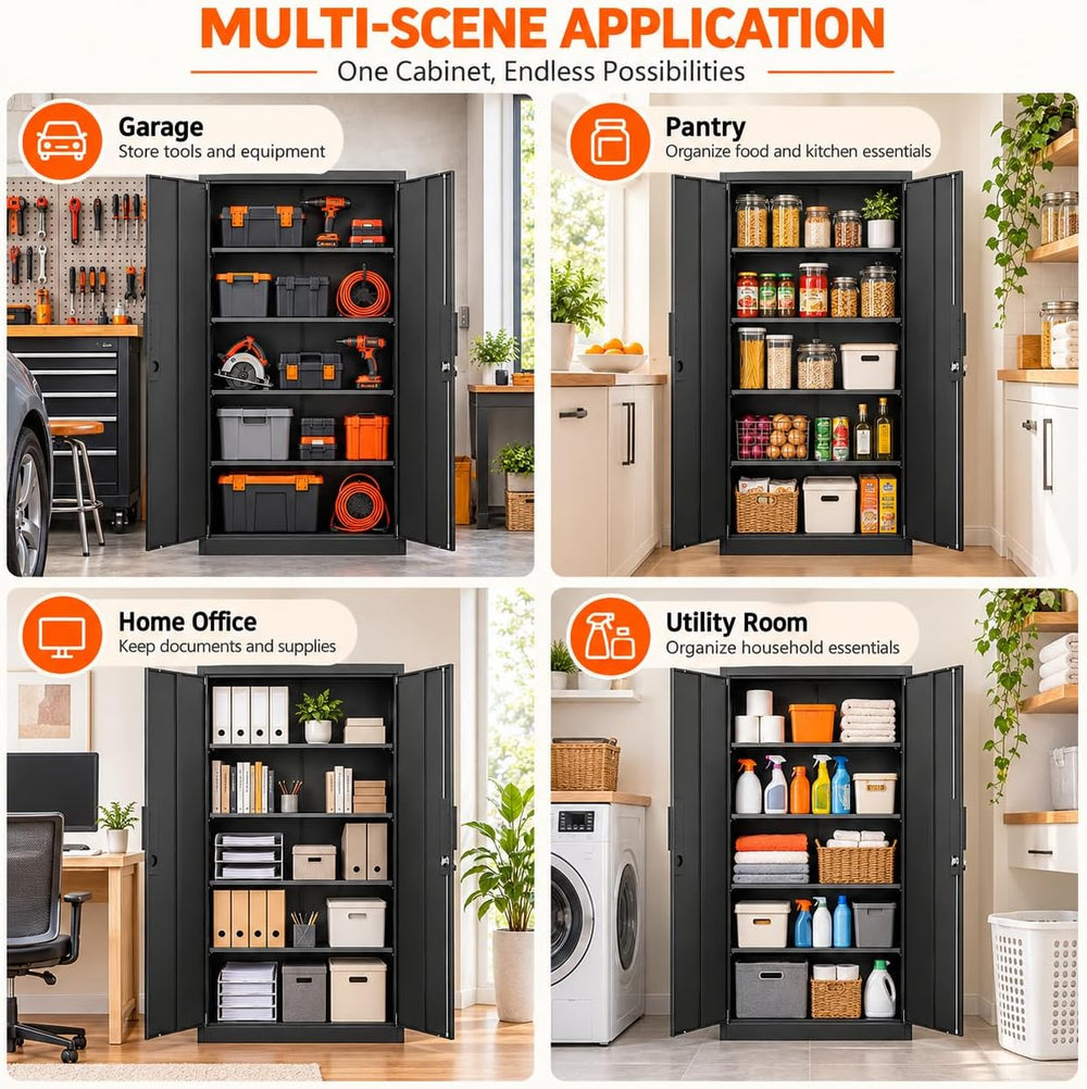 Metal Garage Storage Cabinet with 2 Lockable Doors and 4 Adjustable Shelves, ...