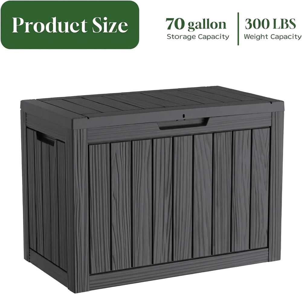 PatioZen 70 Gallon Outdoor Storage Box, Waterproof Patio Deck Box, Black