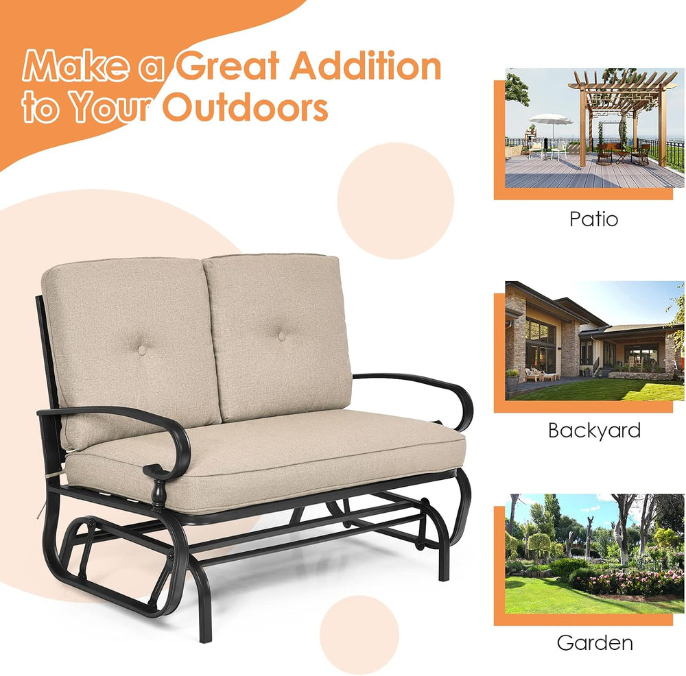 HAPPYGRILL Outdoor Swing Glider Bench Patio Loveseat with Comfortable Cushion...
