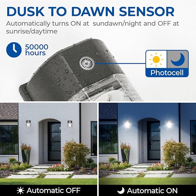 CINOTON 26W LED Wall Pack Light with Dusk to Dawn Sensor, 3000LM [100-277Vac]...