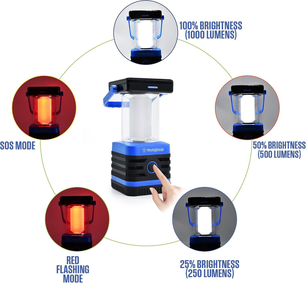 Solar Rechargeable Camping Lantern, 1000 Lumen LED Lantern, 5 Lighting Modes,...