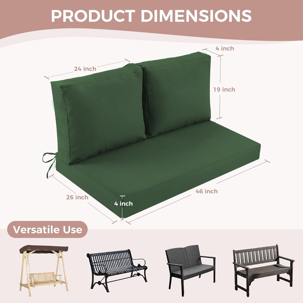 Outdoor Loveseat Cushions, 46×26×4 Inch, Waterproof, Forest Green