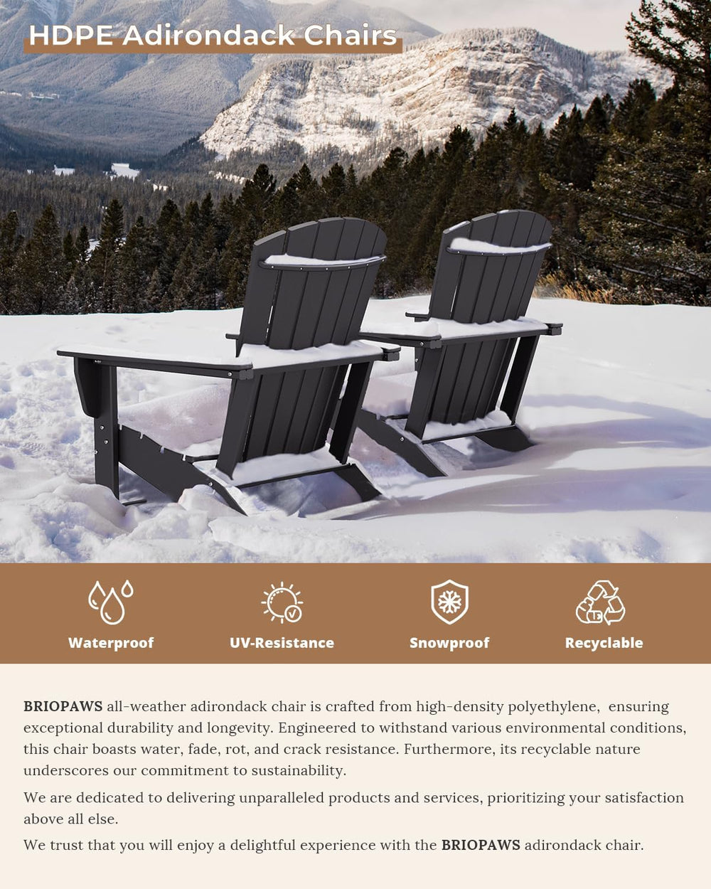 BRIOPAWS Oversized-Adirondack-Chairs Set of 2 | HDPE | All Weather | Black