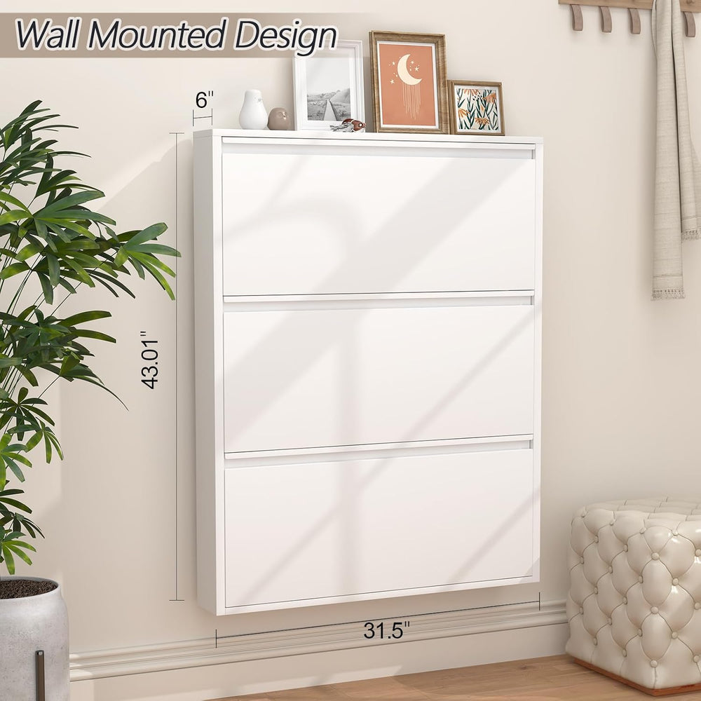 Slim Wall Mounted Metal Storage Cabinet with 3 Flip Drawers