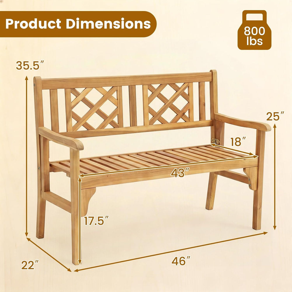 HAPPYGRILL Outdoor Patio Bench Acacia Wood Garden Bench with Backrest and Arm...