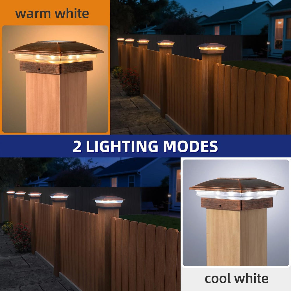 APONUO Solar Post Cap Lights - 6 Pack Outdoor Waterproof for 4x4 Posts, 2 Mod...