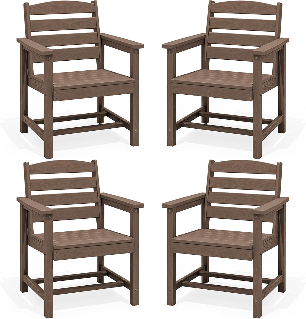 SERWALL Outdoor HDPE Dining Chairs Set of 4 with Arms & Widended Seat,Brown