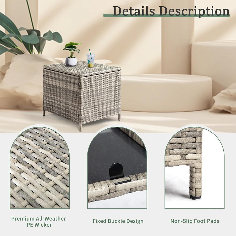 VINGLI Outdoor Side Table with Storage, 27-Gallon Patio Deck Box Outdoor Wick...