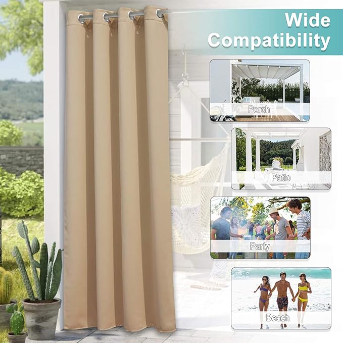 NICETOWN 2 Panels Outdoor Curtains for Patio Waterproof 108" Long, Tripl...