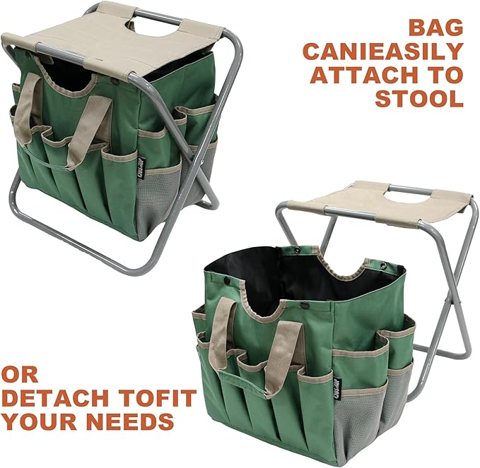 MDSTOP Folding Gardening Stool with Detachable Storage Tote Bag, Gardening To...