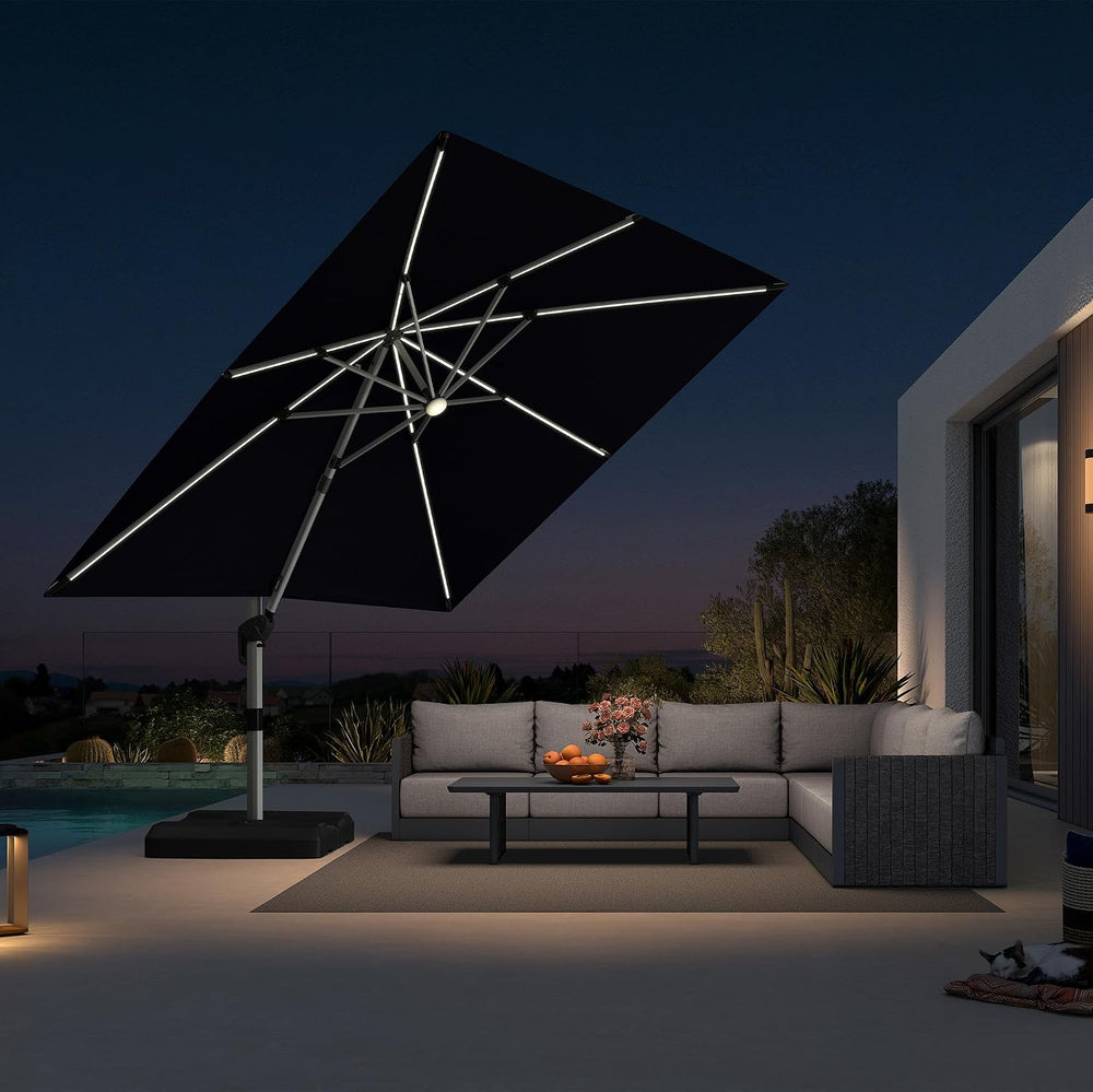 PURPLE LEAF Cantilever Umbrella 10' X 10' Solar LED Light Patio Deck,...