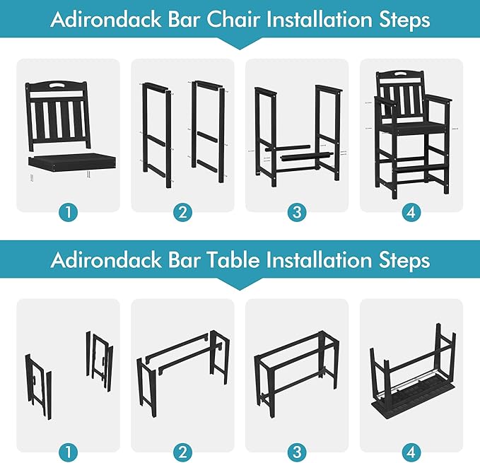 Ciokea Outdoor Bar Height Table Set of 5, 60" Extra Long Rectangle High ...
