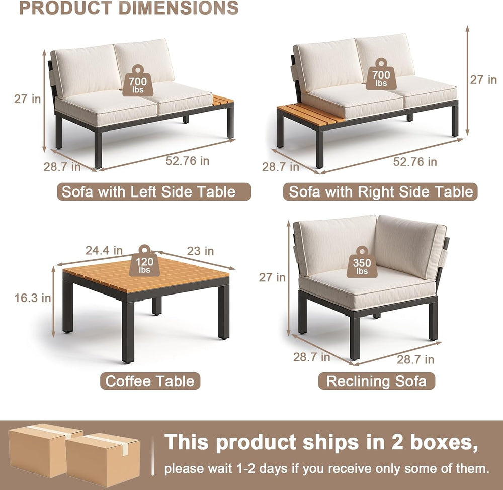 JOYURE 4-Piece Patio Furniture Set,Metal Outdoor Sectional Sofa with 3 Fauxwo...