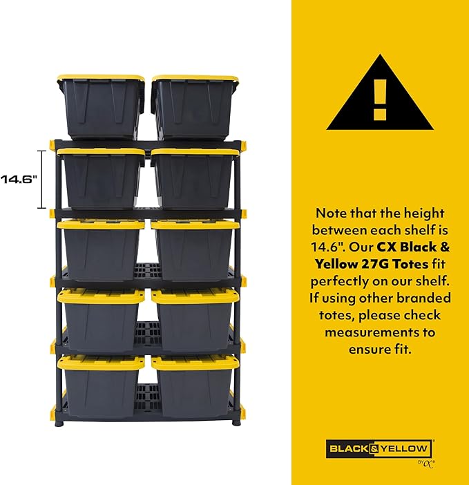 CX Black & Yellow, 5-Tier Heavy Duty Plastic Storage Shelves that Support...