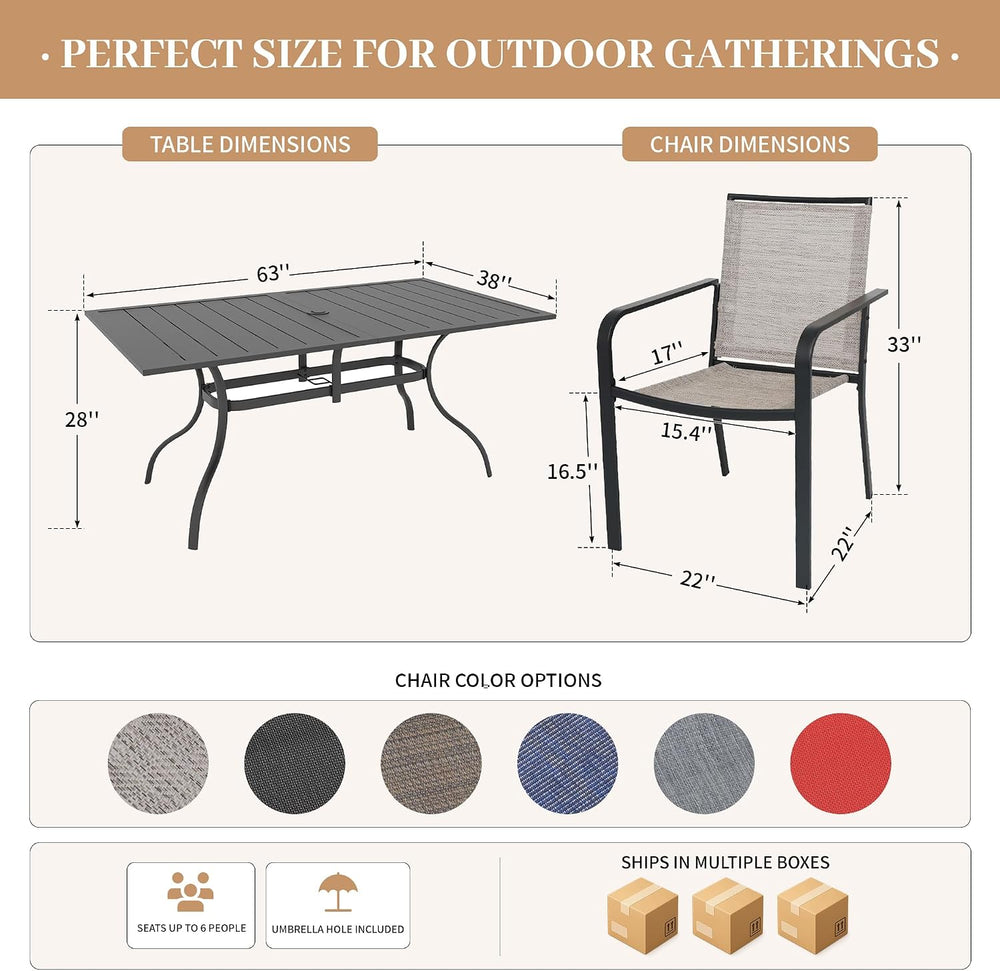Anmutig 7-Piece Outdoor Dining Set, 63" Patio Table, Stackable Chairs Gray