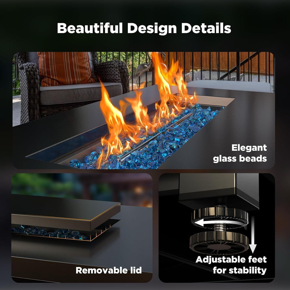 Ciays 43″ Fire Pit Table with Glass Beads & Lid, CSA-Certified Gas Fire P...