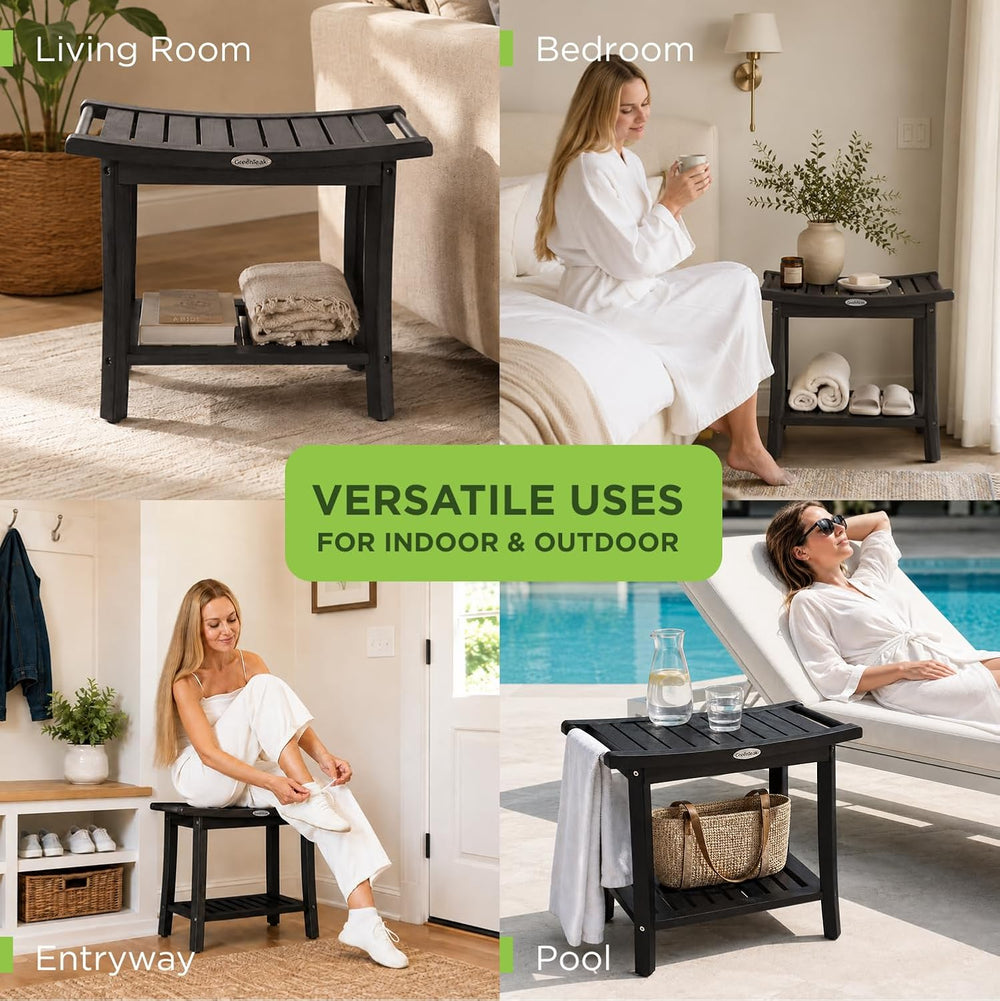 22" Width Premium Teak Shower Bench with Shelf & Handles,Charcoal