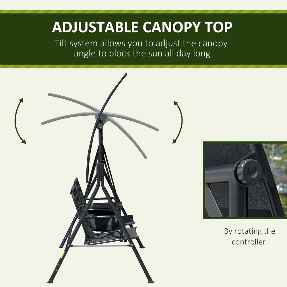 Outsunny 2-Seater Patio Swing Chair Outdoor Canopy Swing Glider, Black