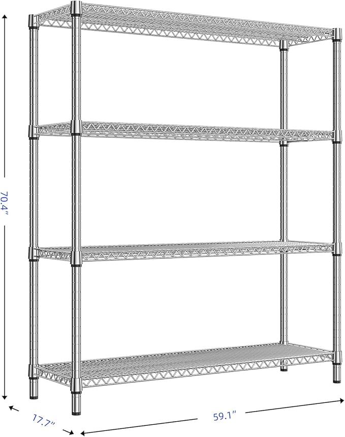 2800 LBS 59" W 4 Tier Storage Shelves Rack Metal Wire Shelving Unit, Sto...
