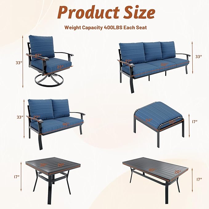 HOMREST Metal Outdoor Ottoman, 3-Piece Aluminum Footstool w/Removable Cushion...
