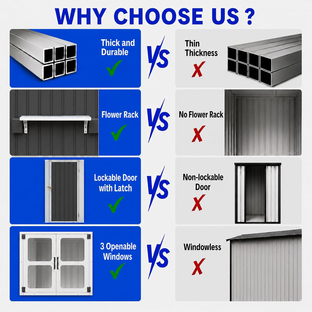 12x10 FT Outdoor Storage Shed with 3 Clear Windows, Metal Garden Shed with Fl...