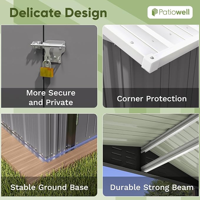 Patiowell 6x4 FT Outdoor Storage Shed, Water-Resistance Metal Outdoor Sheds w...