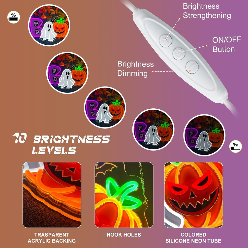 Boo Pumpkin Neon Sign Dimmable Ghost Halloween Led Neon Light for Wall