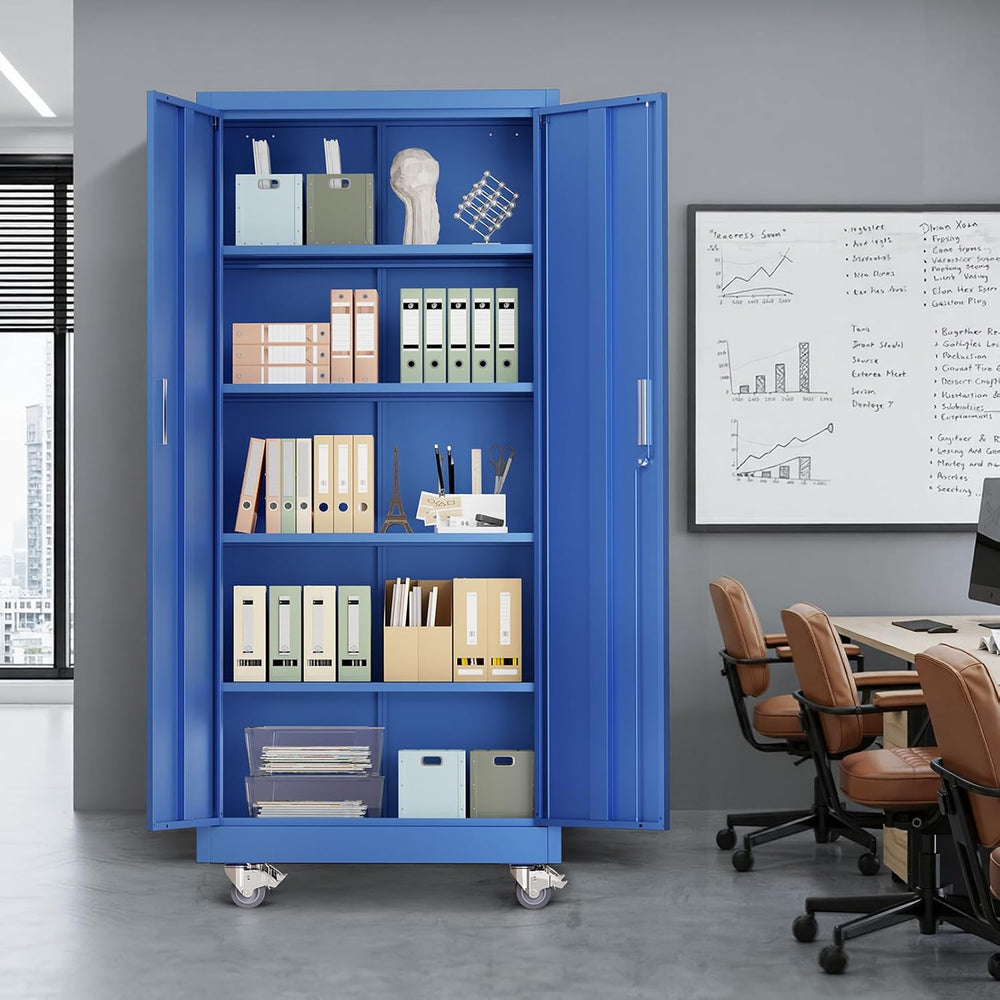 VINGLI Rolling Metal Storage Cabinet with Adjustable Shelves, 71'' Ta...