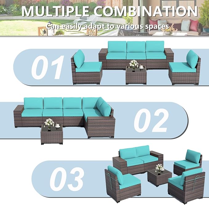 ALAULM 6 Pieces Patio Furniture Set, Oversized Seat/Armrest and High Back Wic...