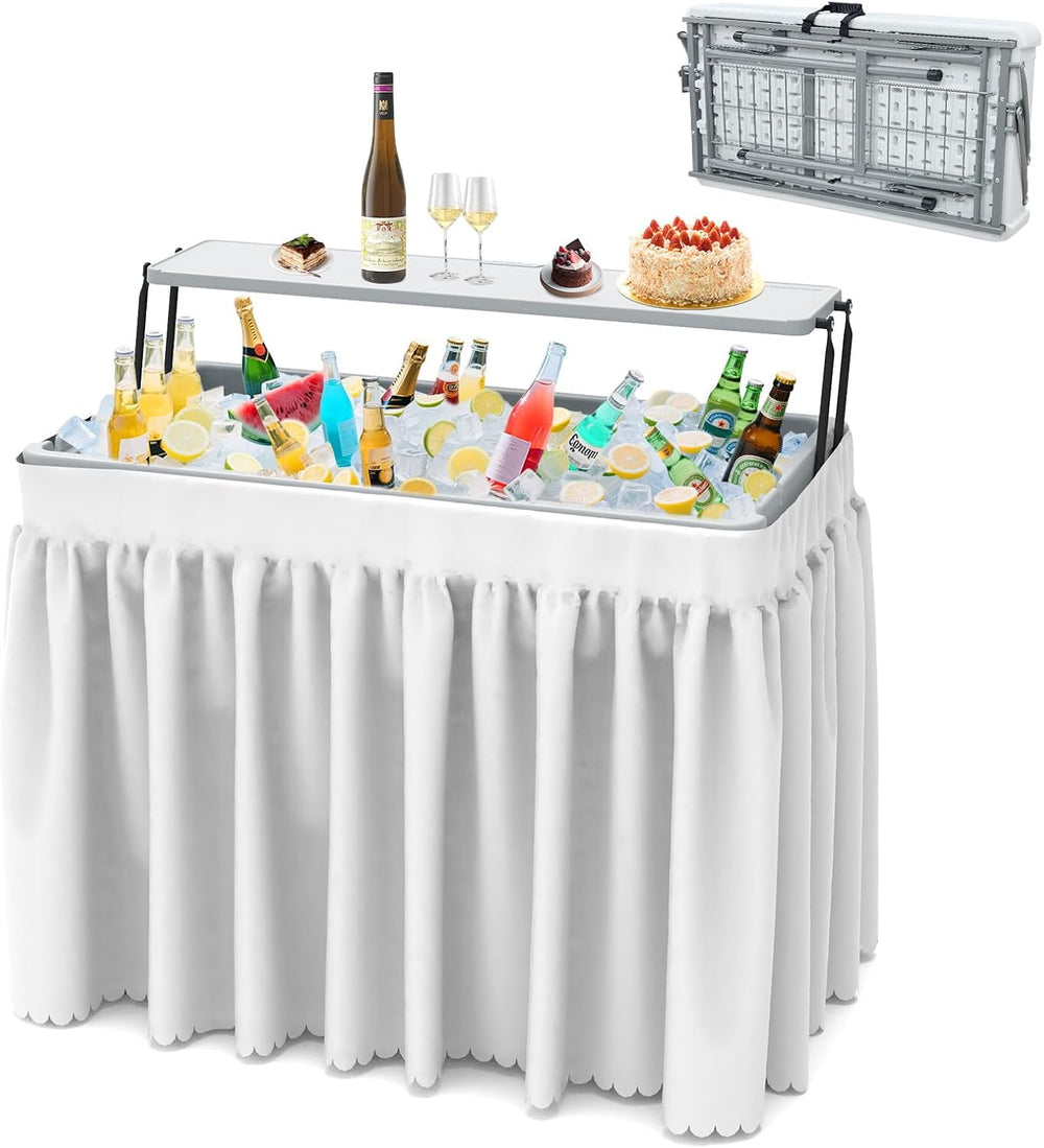Ice Cooler Folding Table,Double-Layer Party Chilling Table with Drain and Det...