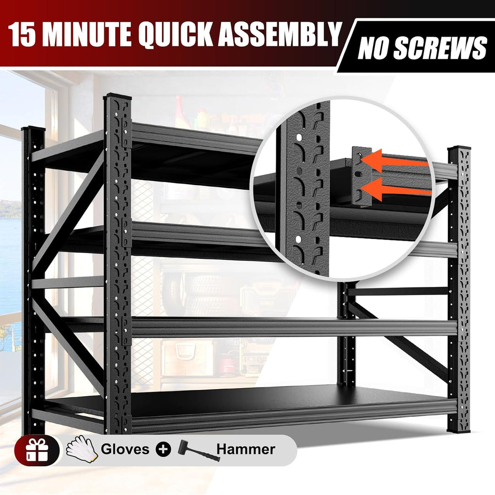 69" W Heavy Duty Metal Garage Shelving, 4-Tier Adjustable Storage Shelve...