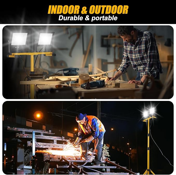 14000Lumen LED Work Lights with Stand - 2 Head Portable Work Light on Stand -...