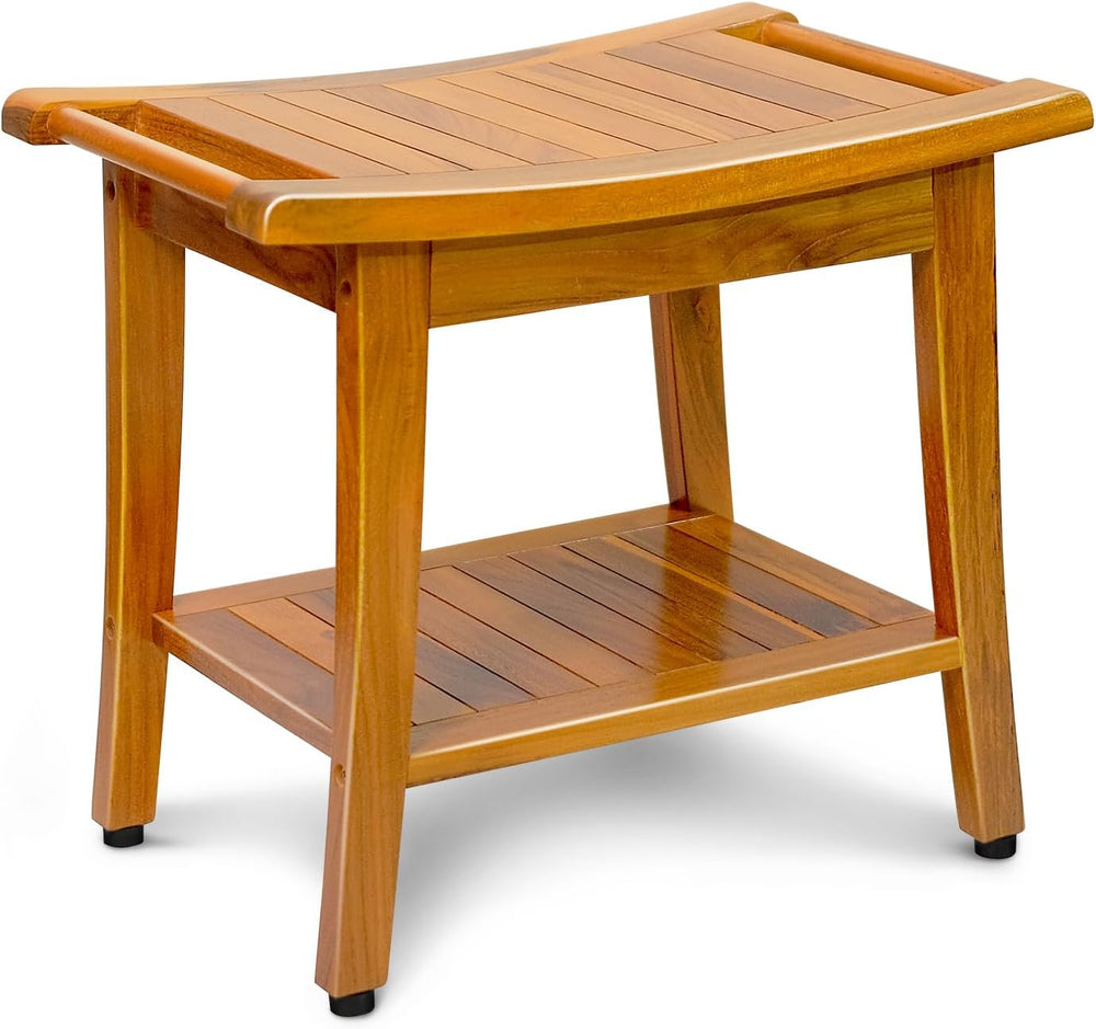 20" Premium Teak Shower Bench with Shelf & Handle, Solid Teak Shower...