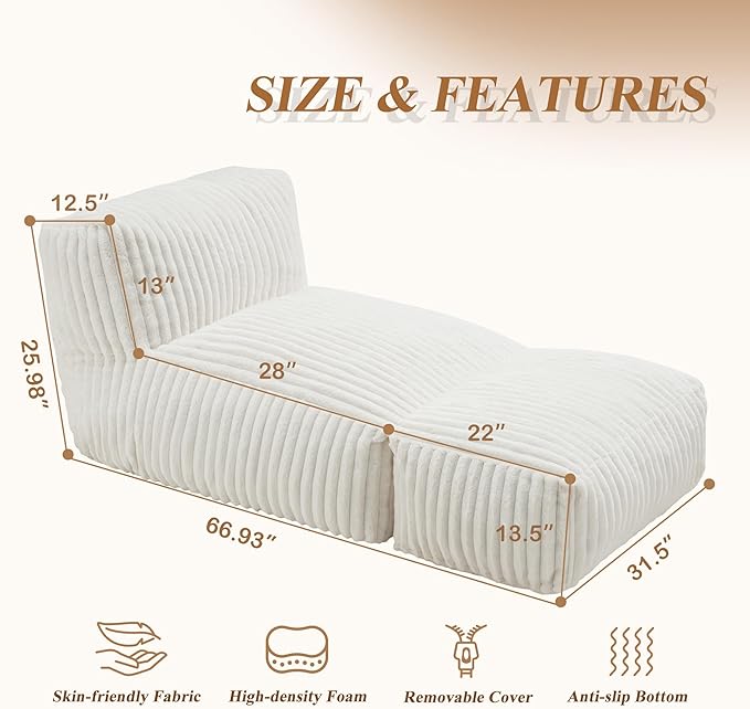 Hobestluk Big Bean Bag Lounger Chairs Large Beanbag Chair for Adults Bean Bag...