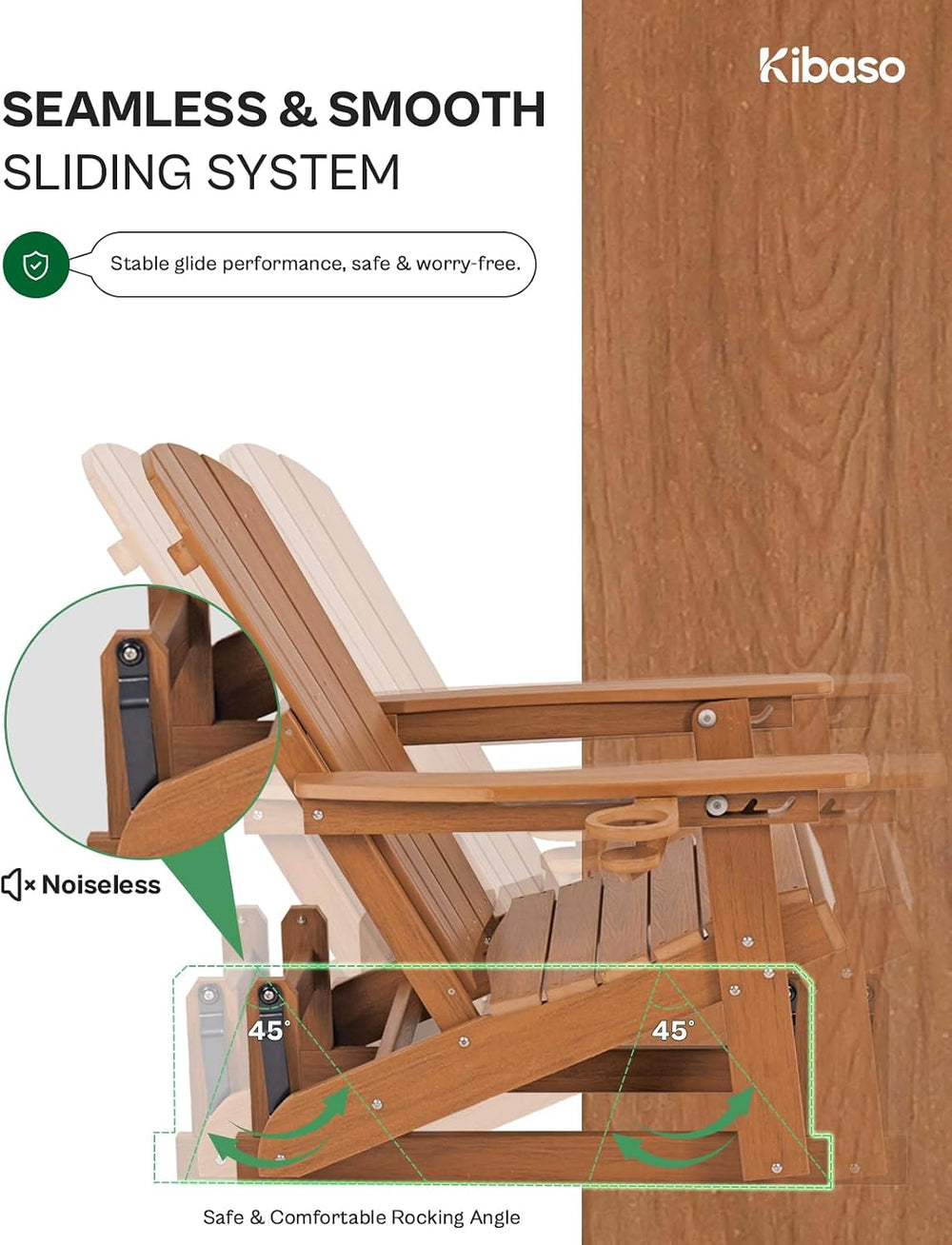 Adirondack Chair, All-Weather Outdoor Glider, Teak