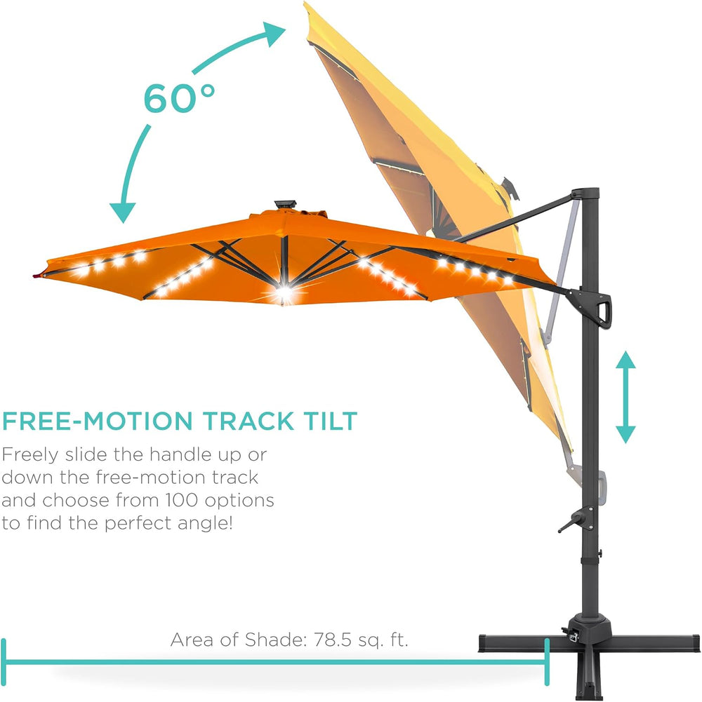 Best Choice Products 10ft Solar LED Cantilever Patio Umbrella, 360-Degree Rot...