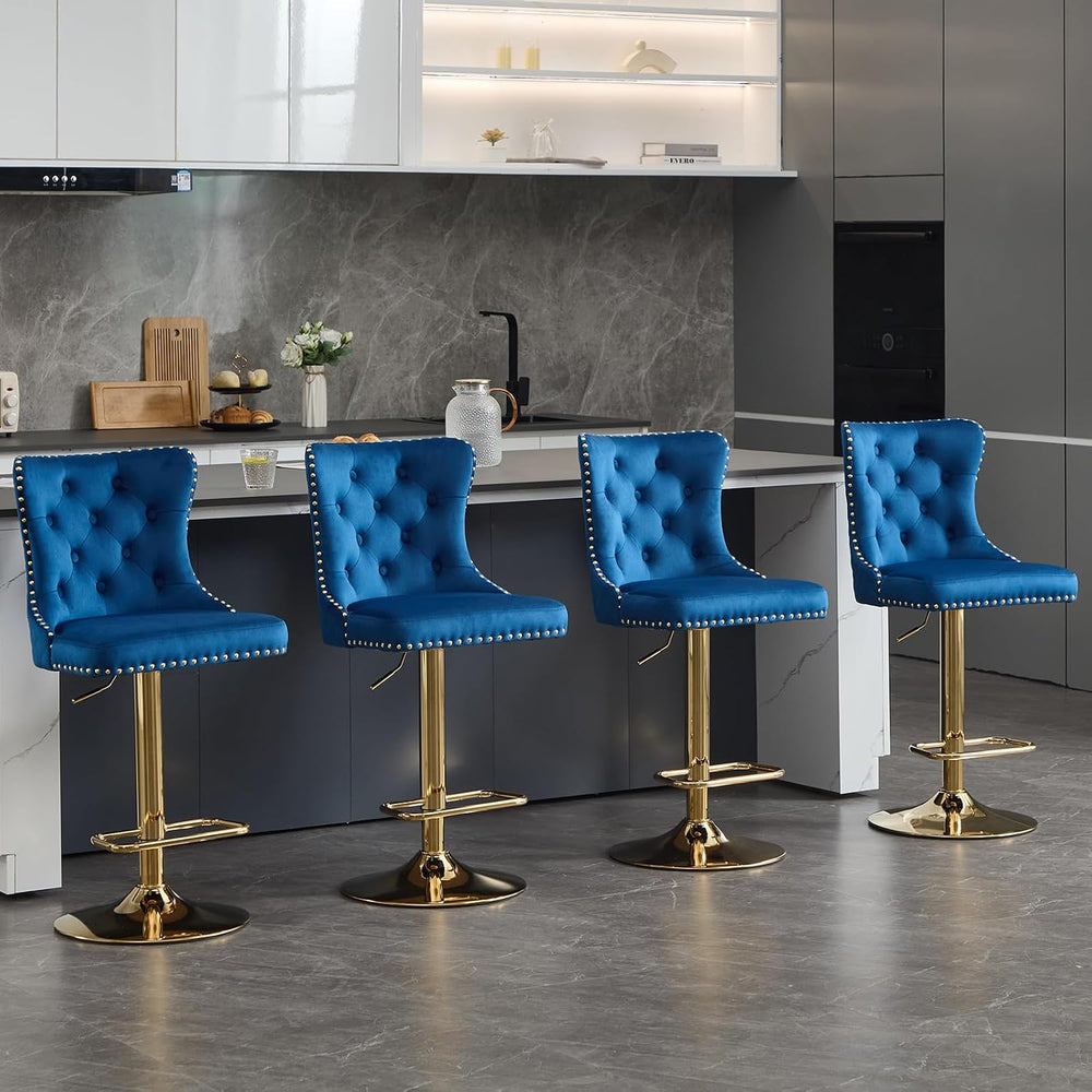 Modern Barstools Set of 2 Adjustable Velvet Bar Stools Counter Height Stools ...