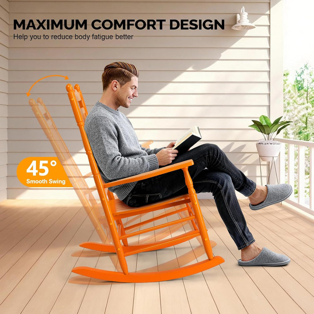 VINGLI Wooden Rocking Chair Outdoor, Patio Rockers with High Back, Support 45...