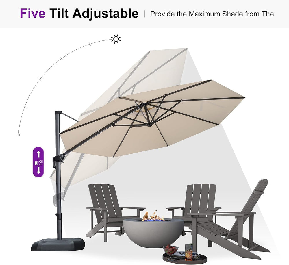 PURPLE LEAF Patio Umbrella with Base 11 Feet Effortless Shade Control Beige