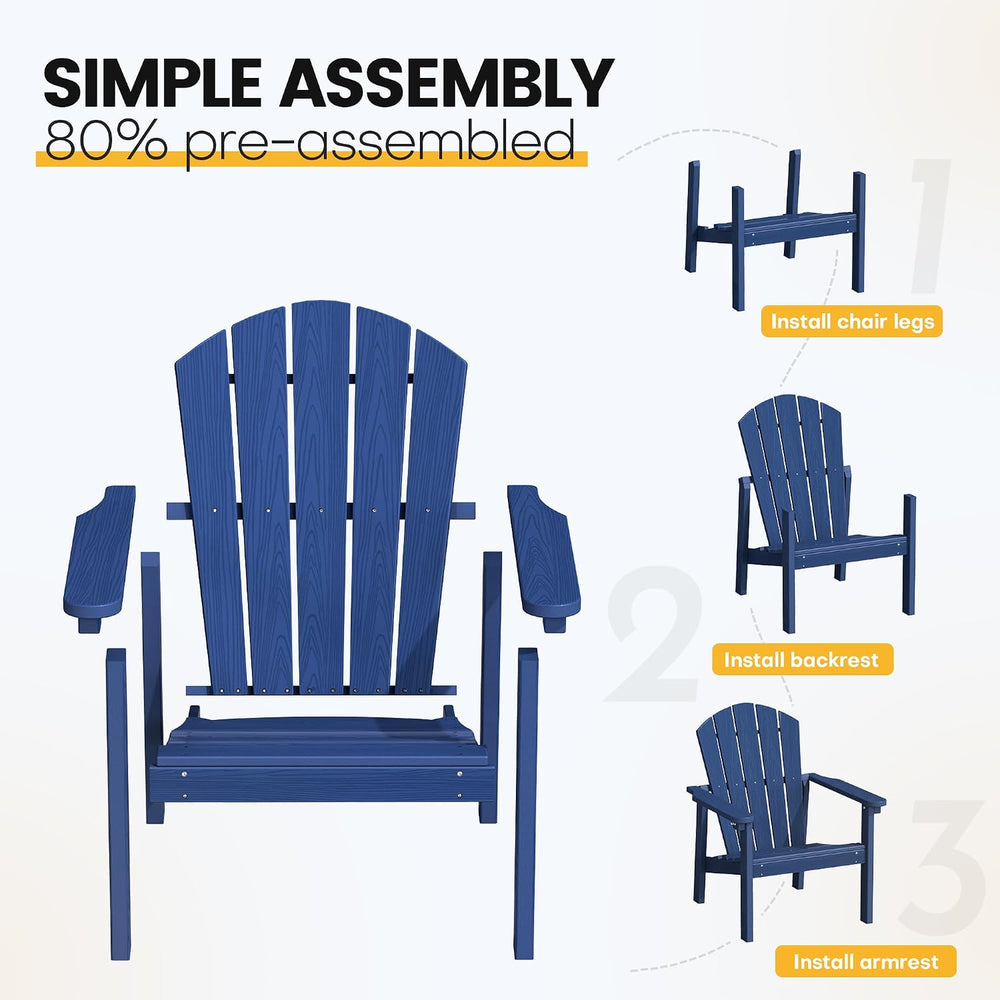 NevilyWood Stackable Adirondack Chair, HDPE Outdoor Chair Set of 4, Navy