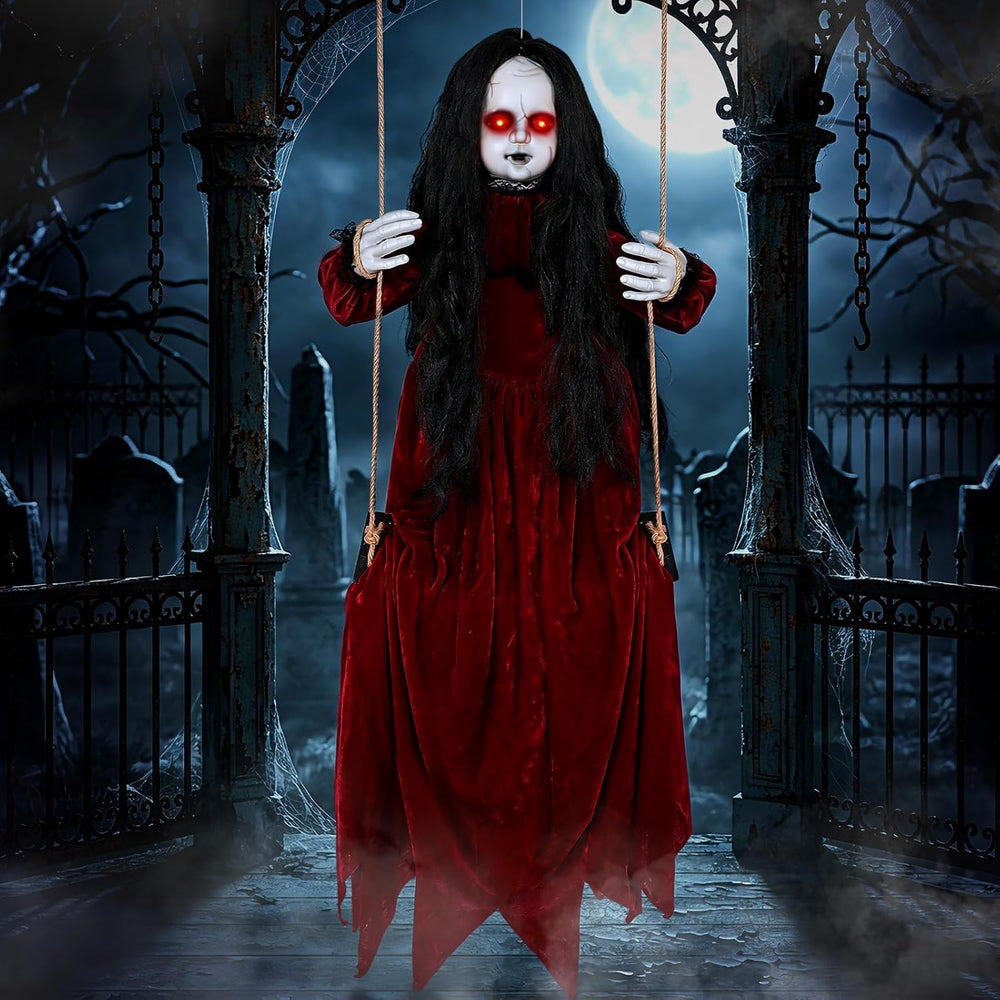 56'' Hanging Swinging Ghost Doll Girl Halloween Decorations Outdoor I...