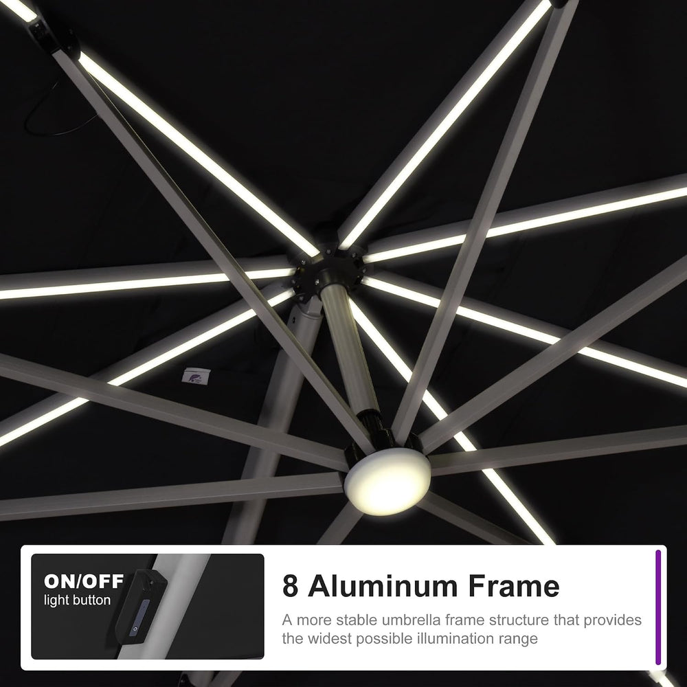 PURPLE LEAF Cantilever Umbrella 10' X 10' Solar LED Light Patio Deck,...