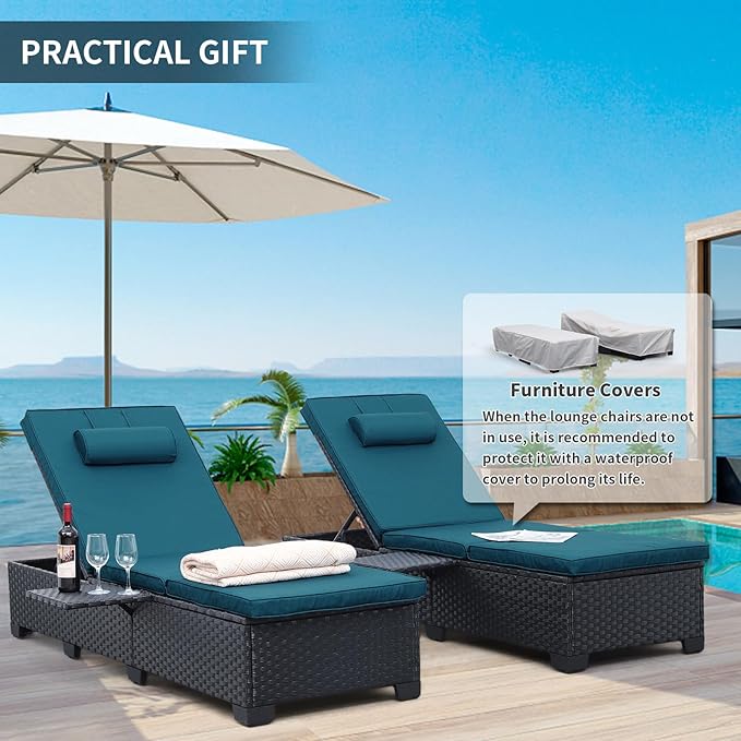 WAROOM Outdoor Chaise Lounge Chairs for Outside Patio Furniture Set of 2 Wick...