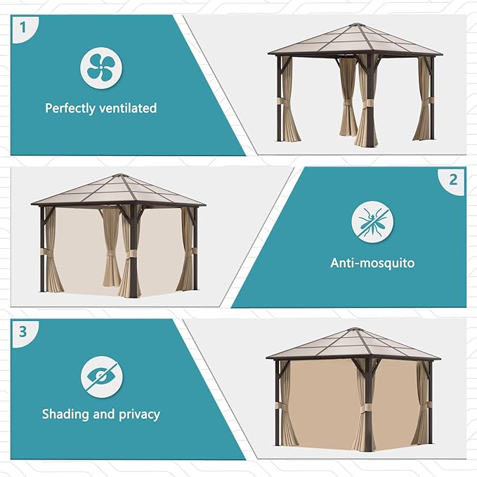 Aoxun 10FT x 10FT Gazebo Single Polycarbonate Top, Outdoor Polycarbonate Fram...
