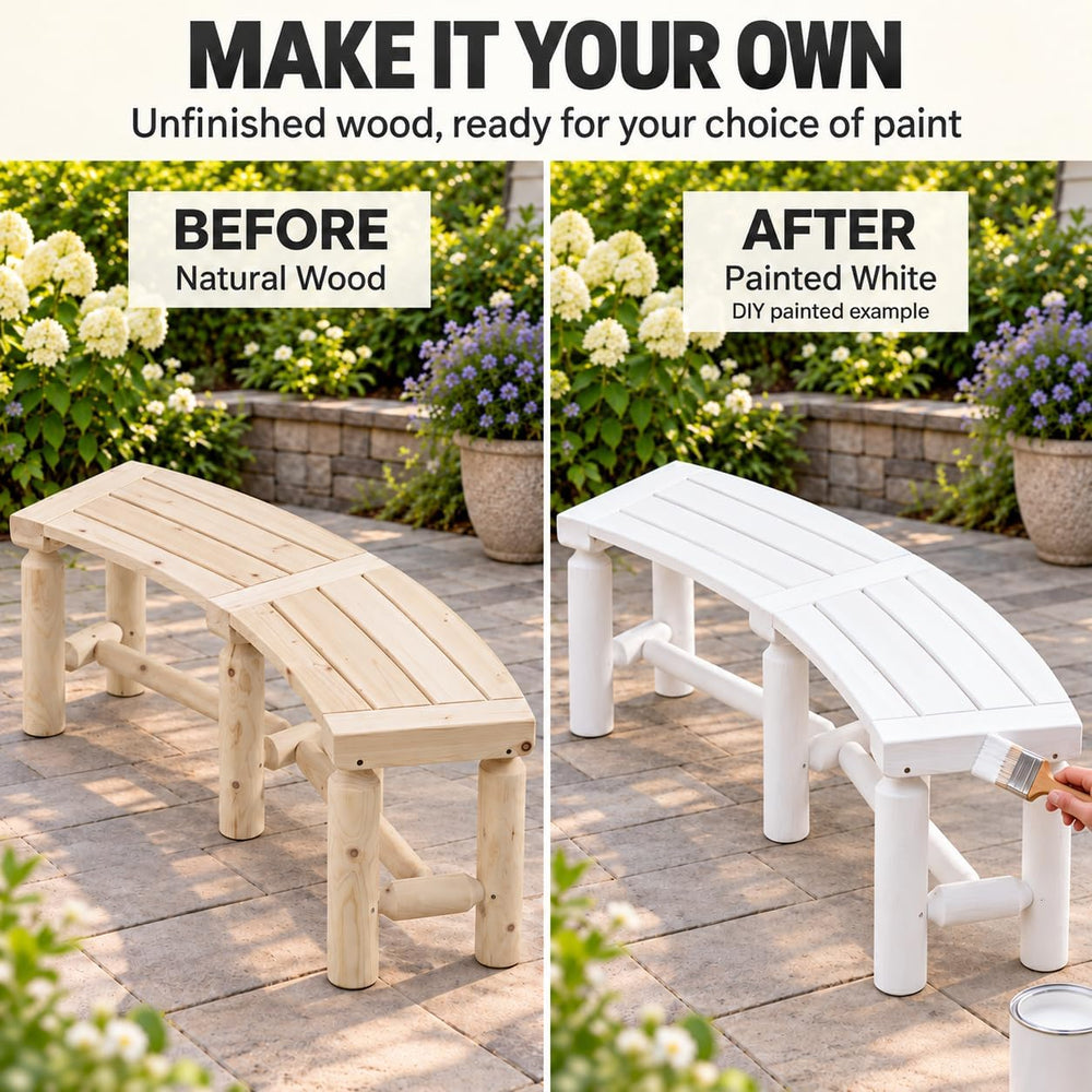 2-Pack Outdoor Curved Backless Porch Bench, Wood Fire Pit Bench, Natural