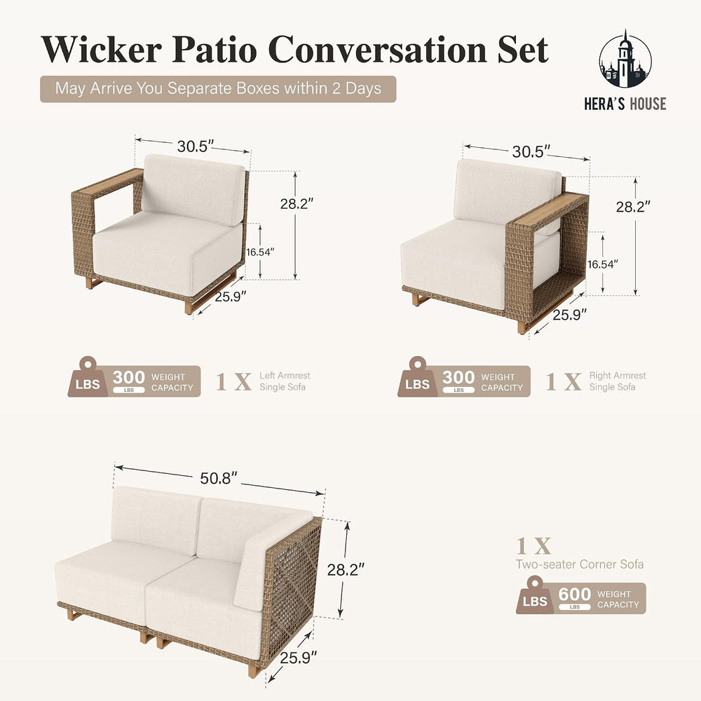 4-Piece Patio Sectional Furniture Set with 10" Thick Cushions