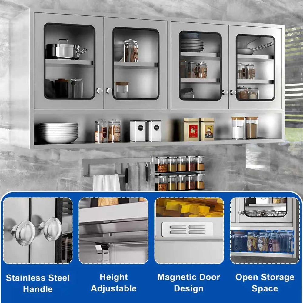 ZZV 70.87“ Kitchen Wall Cabinet, Stainless Steel Wall Mounted Cabinet with Ad...